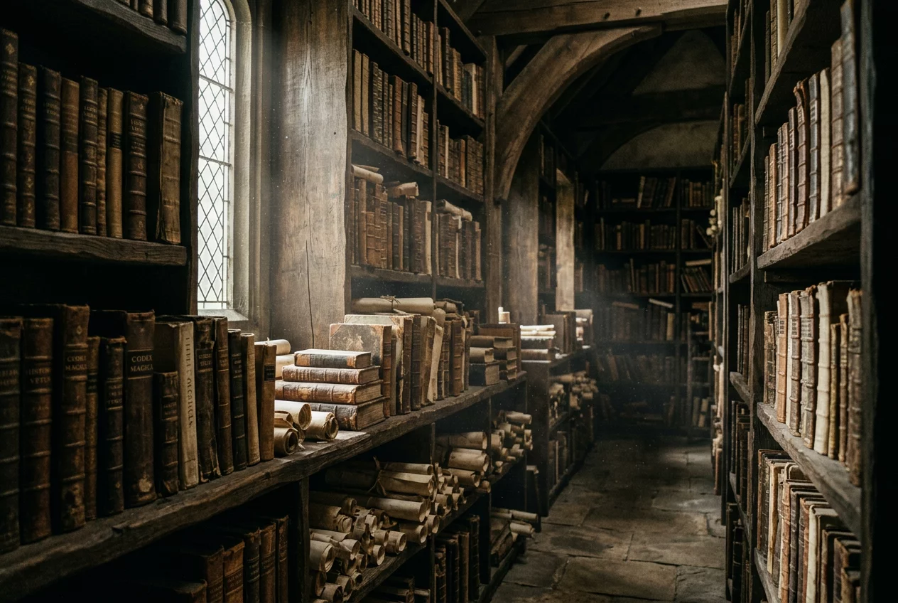 Stara biblioteka z tajemniczymi księgami